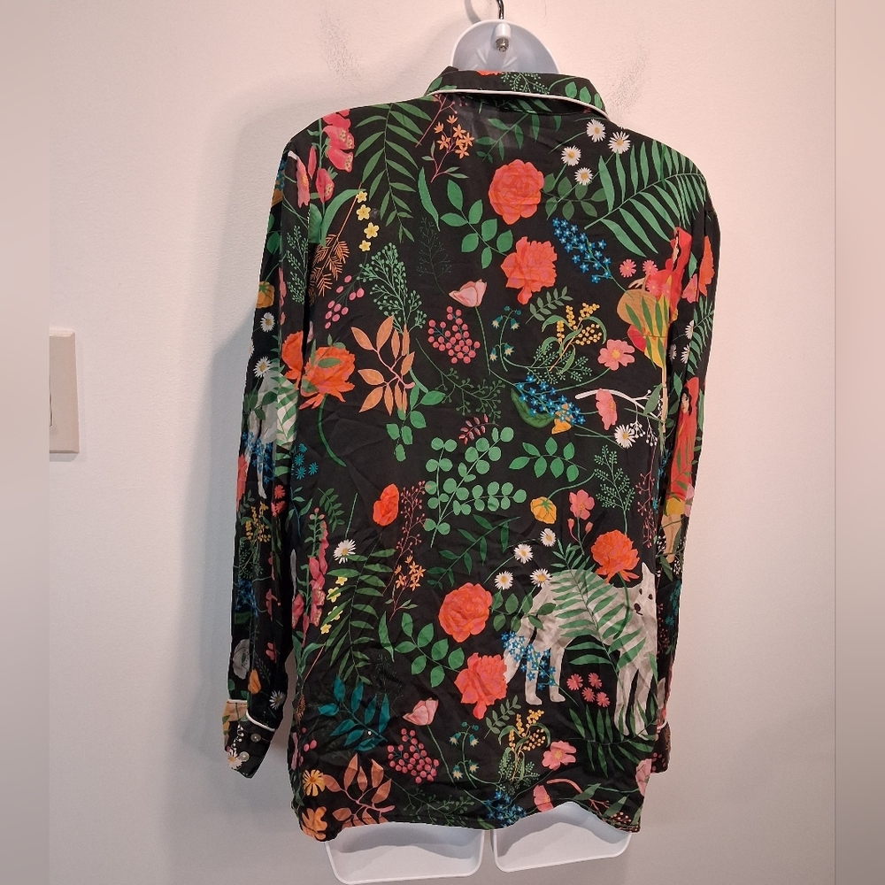 Karen Mabon Size M Silk Forest Wolf Print Pj Top - Picture 3 of 7